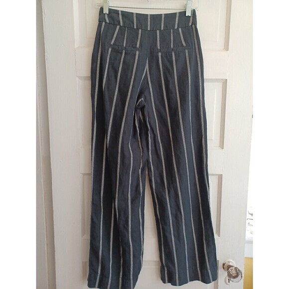 GAP women's wide leg linen blend pant 00 black white stripe coastal work/play - Picture 5 of 12